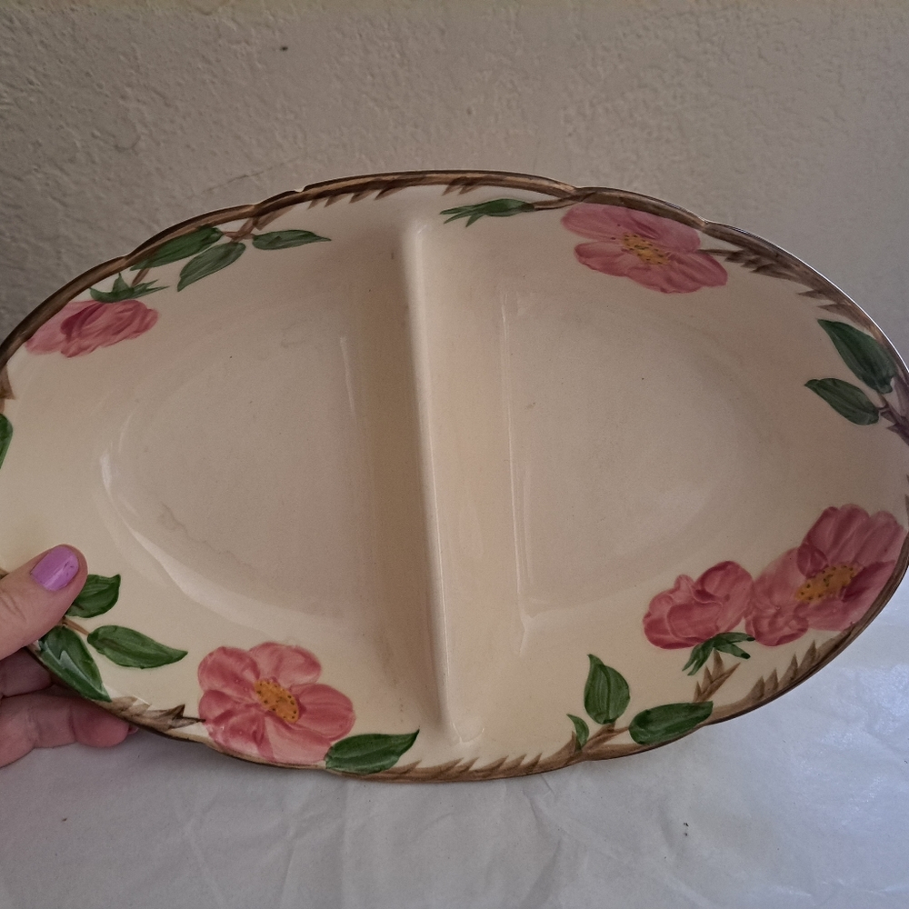 Franciscan Desert Rose divided oval serving bowl 11" X 7".